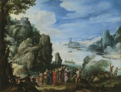 Felsige Landschaft mit Heilung des Besessenen by Paul Brill
