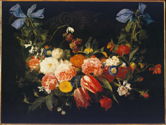 Festoon of flowers on blue ribbons by Jan Davidsz de Heem