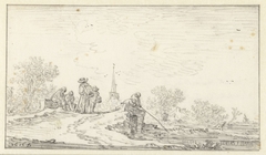 Figuren op een stenen bruggetje by Jan van Goyen