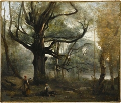 Fontainebleau. Bûcheronnes au pied d'un gros chêne by Jean-Baptiste-Camille Corot