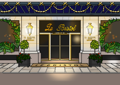 Front entrance Hotel Le bristol Paris at night. Drawn in Photoshop Elements. by Peter de Wit