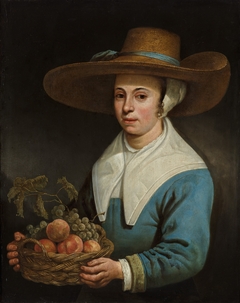 Girl with a straw hat, with a basket of grapes by Aelbert Cuyp