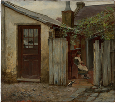 Girl with bird at the King Street bakery by Frederick McCubbin