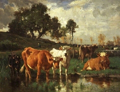 Grazing Cattle by Emile van Marcke