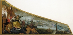 Harpsichord Lid showing an Allegory of Amsterdam as the Center of World Trade by Pieter Isaacsz