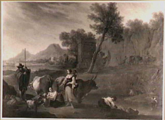 Herders met vee in een zuidelijk landschap by Unknown Artist