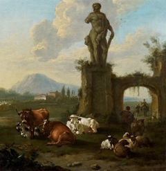 Herders with Cattle among Ruins by Jan Frans Soolmaker