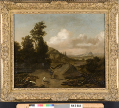 Heuvelig landschap met jager by Jan Weenix