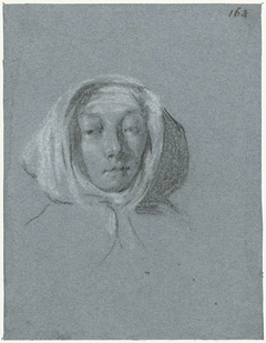 Hoofd van vrouw met hoofddoek, vooruit kijkend by Moses ter Borch