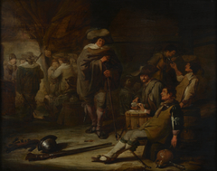 Interieur met drinkende soldaten bij kaartspel by Benjamin Gerritsz Cuyp