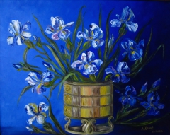 Irises on Blue by Elena Roush