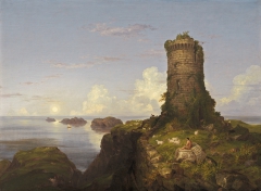 Italian Coast Scene with Ruined Tower by Thomas Cole