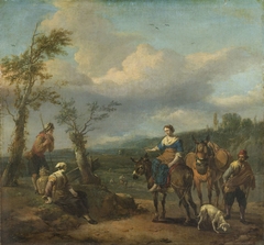 Italian Landscape with Figures by Johannes Lingelbach