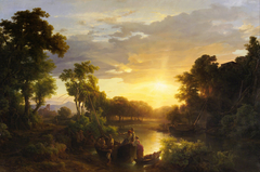 Italian Landscapes at Sunset, Fishermen by Károly Markó