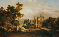 Italienische Landschaft mit Pilgern by Georg Petzolt