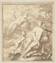 Juno bij Venus in haar strijdwagen met Cupido by Mattheus Terwesten