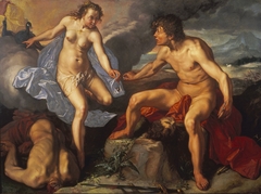 Juno Receiving the Eyes of Argus from Mercury by Hendrik Goltzius