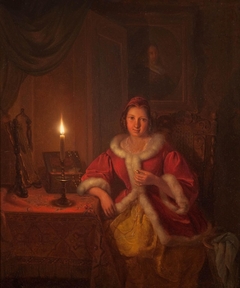 Kaarslichttafereel in boudoir by Petrus Kiers