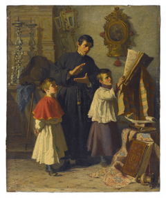 La leçon de chant des enfants de choeur, dans une sacristie à Rome by Auguste Dutuit