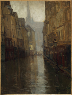 La rue du Haut-Pavé vers le quai de Montebello (inondations de 1910) by Anonymous