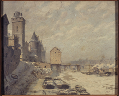 La tour de l'Horloge, la Conciergerie et le pont au Change, en 1621 by Theodor Josef Hubert Hoffbauer