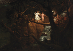 Lady Blanche Crosses the Ravine Guided by the Count and Saint Foix (a Scene from 'The Mysteries of Udolpho') by Nathaniel Grogan