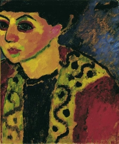 Lady in front of a blue background by Alexej von Jawlensky