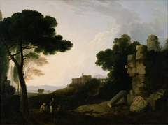 Landscape Capriccio with Tomb of the Horatii and Curiatii, and the Villa of Maecenas at Tivoli by Richard Wilson