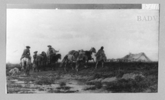 landscape four Cossacks with their horses by Adolf Schreyer