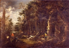 Landscape with a bear hunt by Hans de Jode