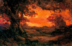 Landscape with Red Sunset by Théodore Rousseau