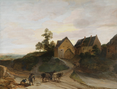 Landscape with rustic dwellings by Lodewijk de Vadder