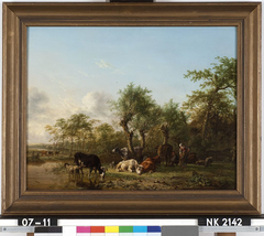 Landschap met koeien en melker by Jan Kobell