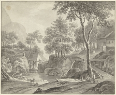 Landschap met rivier, wandelaars en vee by Daniël Dupré