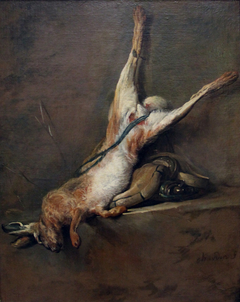 Lièvre mort avec poire à poudre et gibecière by Jean-Baptiste-Siméon Chardin