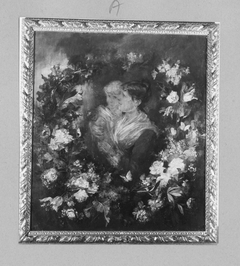 M. v. Lembach with daughter in flower-frame by Franz von Lenbach