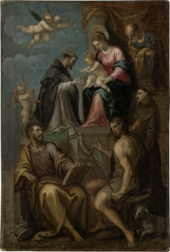 Madonna and Child Enthroned, with SS. Joseph, Domenic, Bartholomew, John the Baptist and Francis by Italian Master second half of the 16th century