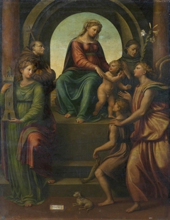 Madonna and Child, with Sts Barbara, Francis, Dominic, Archangel Raphael and Tobias by Innocenzo di Pietro Francucci da Imola