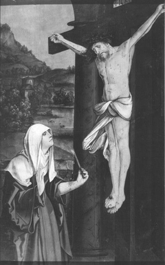 Maihinger Altar: Hl. Birgitta von Schweden vor dem Kruzifixus Rückseite: Stammbaum der Ordensstifter nach der Regel des hl. Augustinus by Hans Leonhard Schäufelein