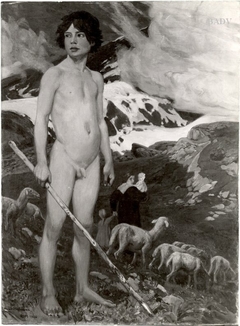 nude shepherd boy in the mountains by Ludwig von Hofmann