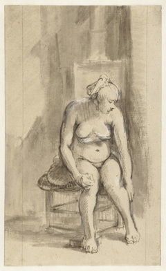 Nude Woman Seated by a Stove by Rembrandt