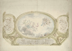 Ontwerp voor een plafondschildering: ovaal met allegorische voorstelling, omringd door scènes met putti by Unknown Artist