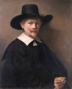 Portrait of a man with gloves in hand by Circle of Rembrandt