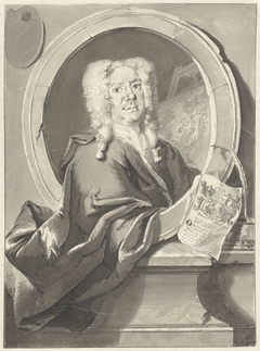 Portret van Jacob Campo Weyerman in medaillon by Cornelis Troost