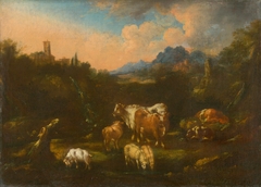 Romantic Landscape with Flock by Anonymous