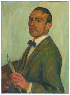 Self-portrait with paintbrush and palette by Karl Krebs