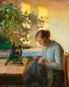 Sewing fisherman's wife by Anna Ancher