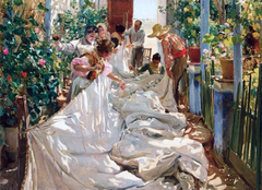 Sewing the sail by Joaquín Sorolla