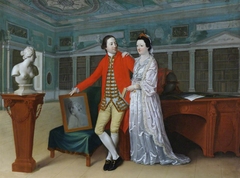 Sir Rowland Winn, 5th Bt (1739 - 1785) and his Wife Sabine Louise d'Hervart (1734 -1798) in the Library at Nostell Priory by Hugh Douglas Hamilton