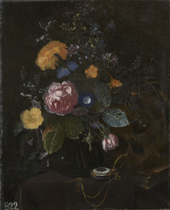 Still Life of Flowers with a Watch and Skull by Matthias Withoos